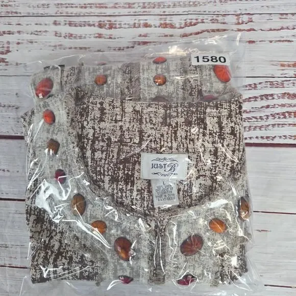 Just B Linen Fringe Blazer L Bohemian Jewel Beaded Mesh Lace Snap Closure Jacket - Picture 11 of 11